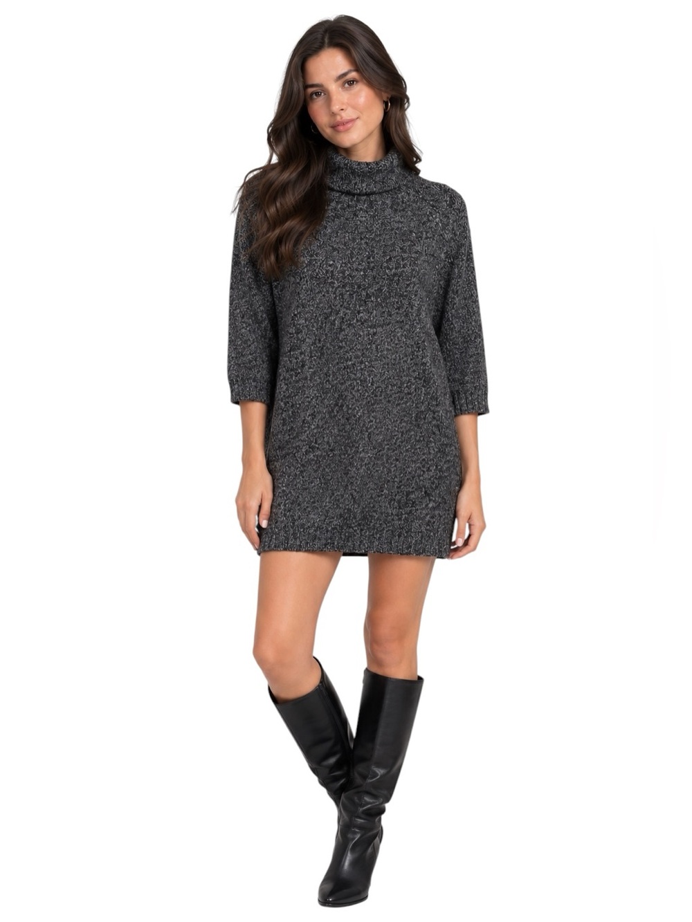 Uniqlo 100% Wool Marled Turtleneck Sweater Dress Size S
